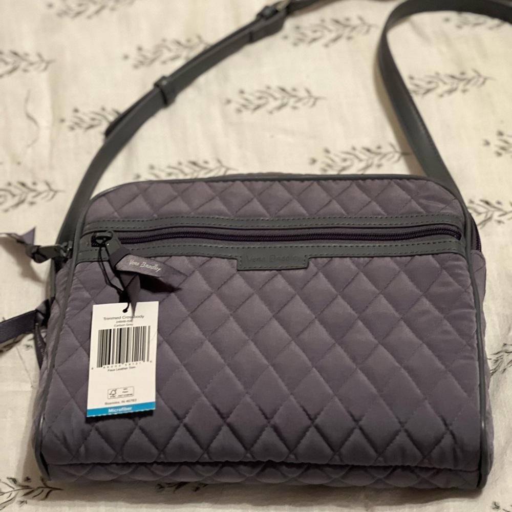 Vera Bradley Trimmed Crossbody-Grey Microfiber